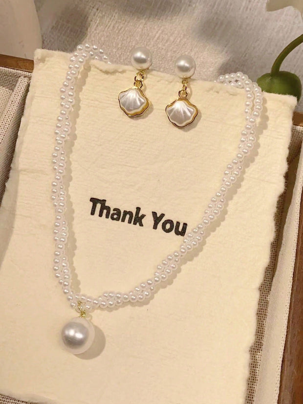 1 Set Elegant Faux Pearl 2pcs Earrings And Necklace Jewelry Set