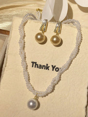 1 Set Elegant Faux Pearl 2pcs Earrings And Necklace Jewelry Set