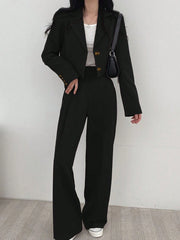 Women's Lightweight Fashion Casual Commute Solid Color Cropped Long Sleeve Blazer And Pants 2 Pieces Set