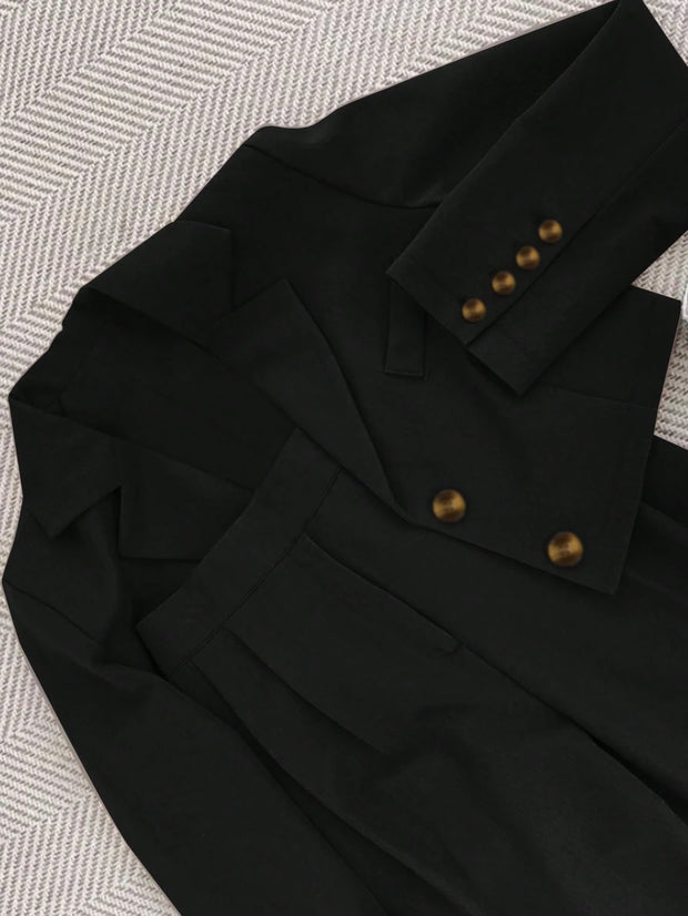 Women's Lightweight Fashion Casual Commute Solid Color Cropped Long Sleeve Blazer And Pants 2 Pieces Set