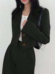 Women's Lightweight Fashion Casual Commute Solid Color Cropped Long Sleeve Blazer And Pants 2 Pieces Set