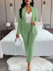 Women's Solid Color Simple Daily Long Sleeve Long Pants Suit, 2pcs/Set