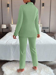 Women's Solid Color Simple Daily Long Sleeve Long Pants Suit, 2pcs/Set