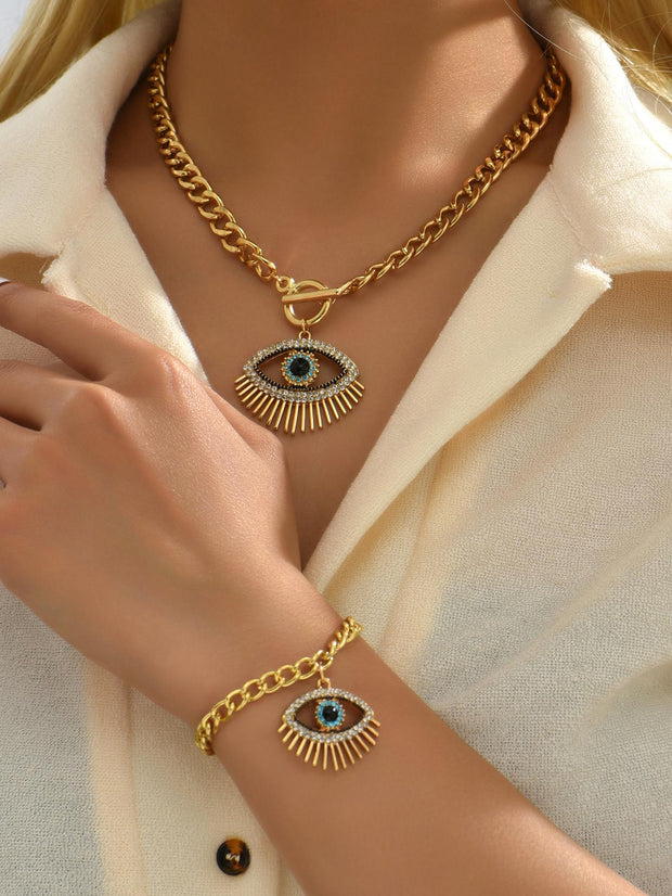 2pcs/set Fashionable Zinc Alloy Rhinestone Eye Decor Jewelry Set