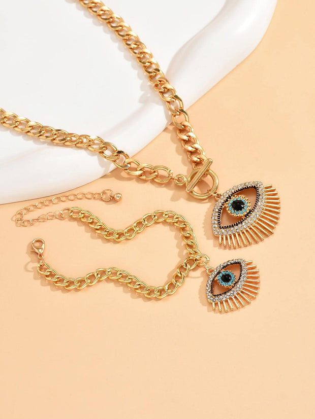 2pcs/set Fashionable Zinc Alloy Rhinestone Eye Decor Jewelry Set