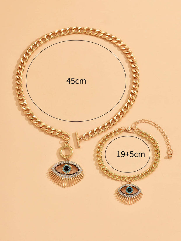 2pcs/set Fashionable Zinc Alloy Rhinestone Eye Decor Jewelry Set