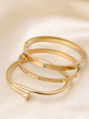 3pcs Fashion 18K Gold Plated Stainless Steel Four-Leaf Clover Nail Bracelet