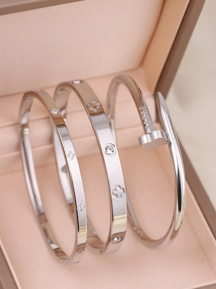 3pcs Fashion 18K Gold Plated Stainless Steel Four-Leaf Clover Nail Bracelet