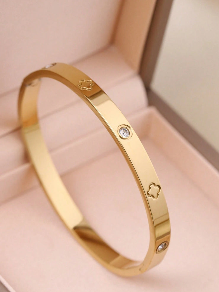 3pcs Fashion 18K Gold Plated Stainless Steel Four-Leaf Clover Nail Bracelet