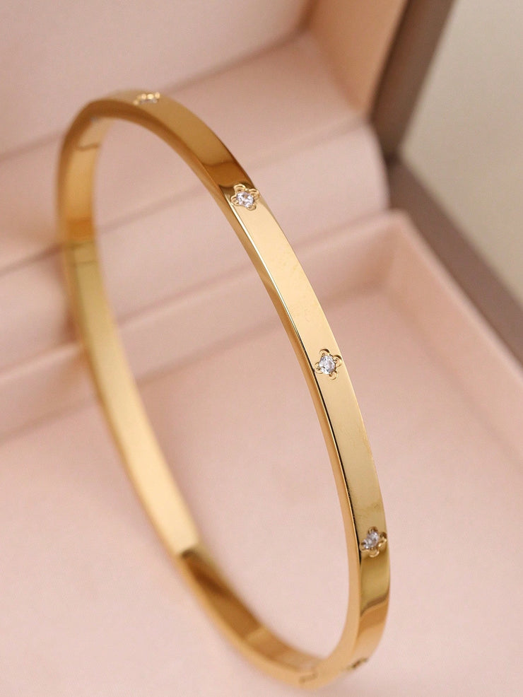 3pcs Fashion 18K Gold Plated Stainless Steel Four-Leaf Clover Nail Bracelet