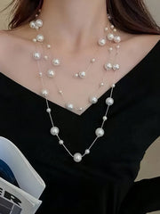 3pcs/Set Luxury Exaggerated Letter & Large Pearl Necklace & Earrings Jewelry Set