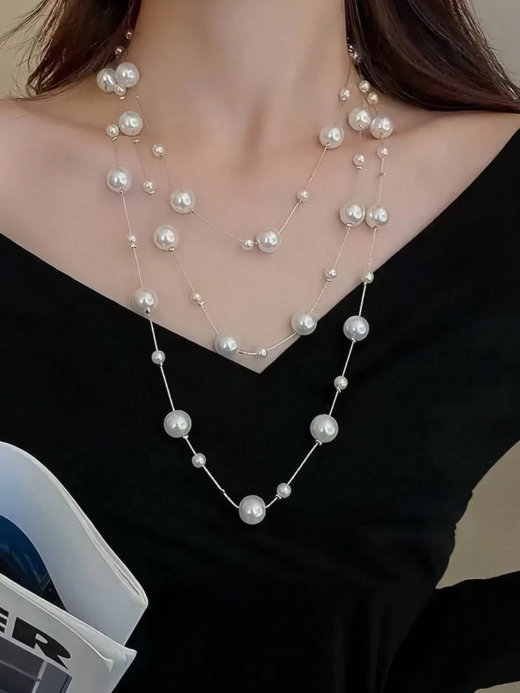 3pcs/Set Luxury Exaggerated Letter & Large Pearl Necklace & Earrings Jewelry Set