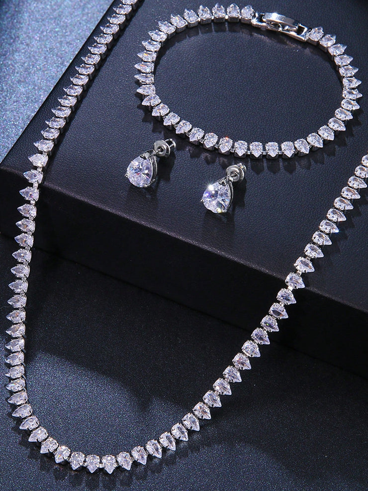 3pcs/Set Luxury Cubic Zirconia Water Drop Necklace