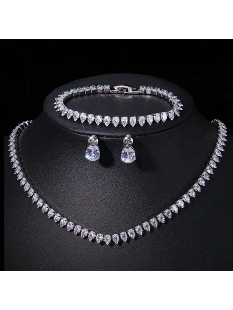 3pcs/Set Luxury Cubic Zirconia Water Drop Necklace