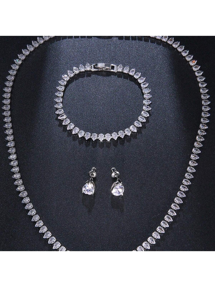 3pcs/Set Luxury Cubic Zirconia Water Drop Necklace