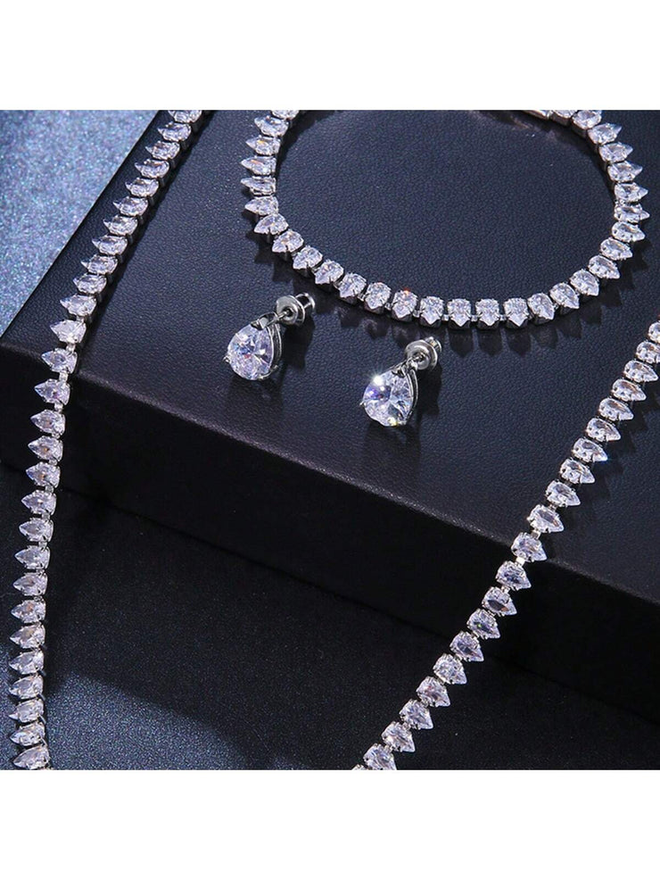3pcs/Set Luxury Cubic Zirconia Water Drop Necklace
