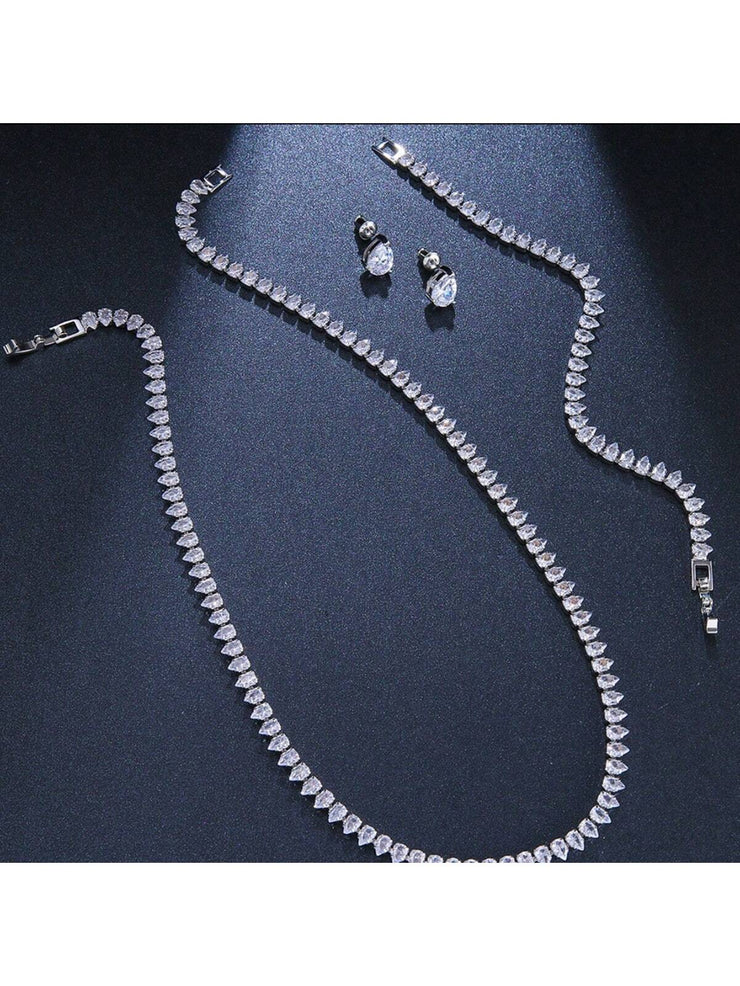 3pcs/Set Luxury Cubic Zirconia Water Drop Necklace