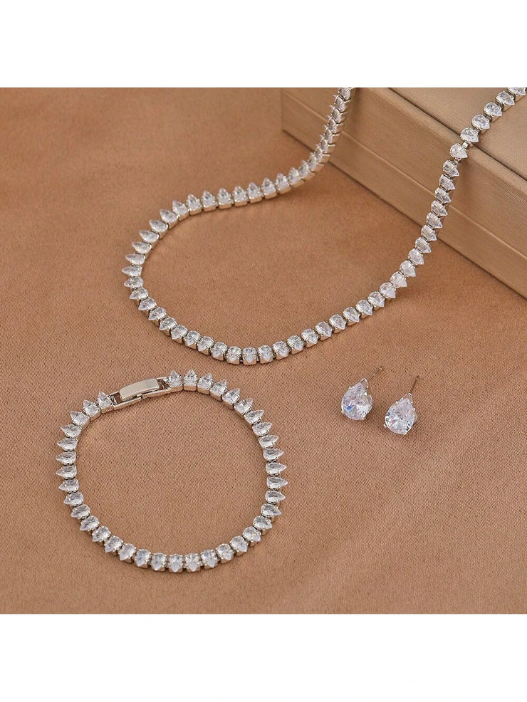 3pcs/Set Luxury Cubic Zirconia Water Drop Necklace
