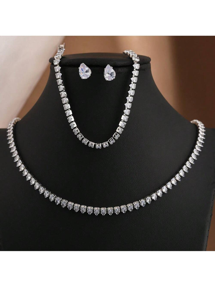 3pcs/Set Luxury Cubic Zirconia Water Drop Necklace