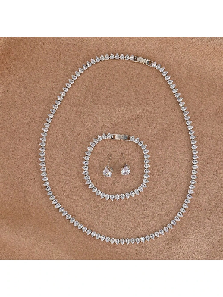 3pcs/Set Luxury Cubic Zirconia Water Drop Necklace