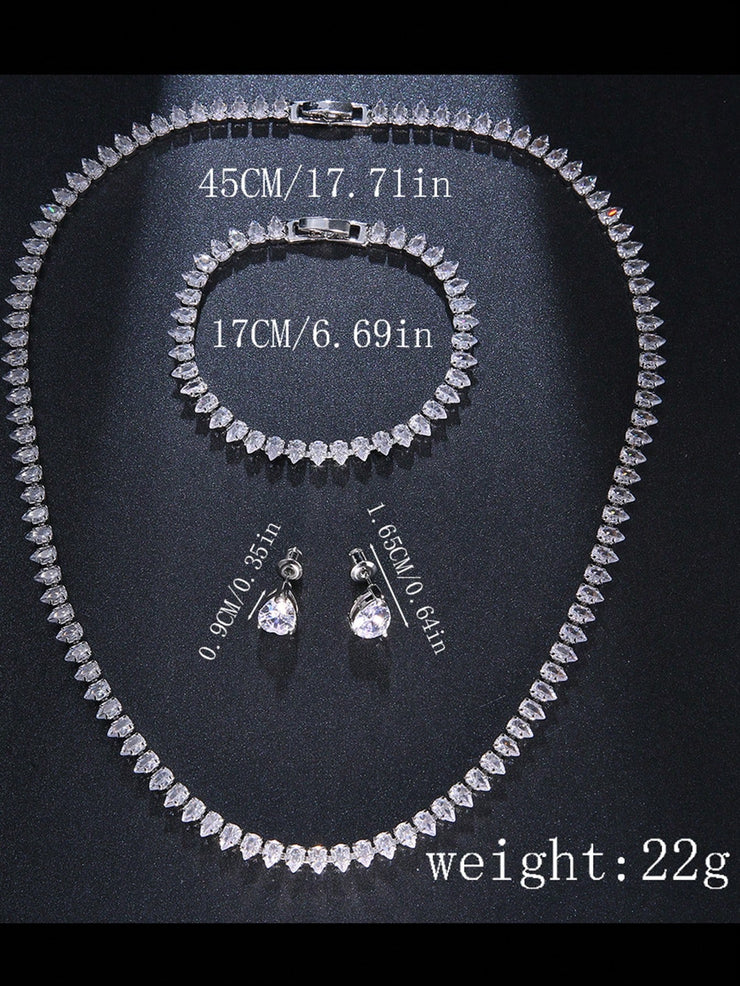 3pcs/Set Luxury Cubic Zirconia Water Drop Necklace