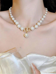 3pcs/Set Luxury Exaggerated Letter & Large Pearl Necklace & Earrings Jewelry Set