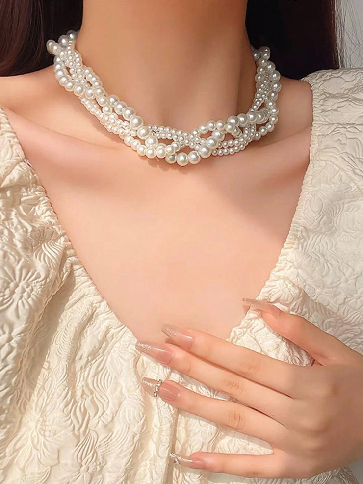 3pcs/Set Luxury Exaggerated Letter & Large Pearl Necklace & Earrings Jewelry Set