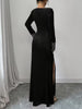 Elegant Long Sleeve Maxi Dress with Pearl Embellishments and High Slit Bodycon Dress