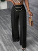 Chained Button Decoration Back Zipper Straight Leg Pants