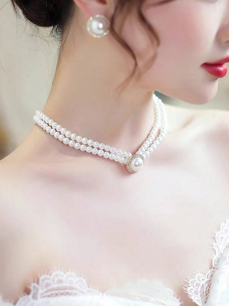 4pcs/Set Elegant Vintage Faux Pearl Necklace Set