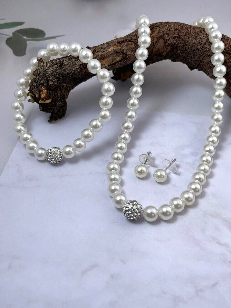 4pcs/Set Pearl Necklace With Matching Earrings And Bracelet Jewelry Set