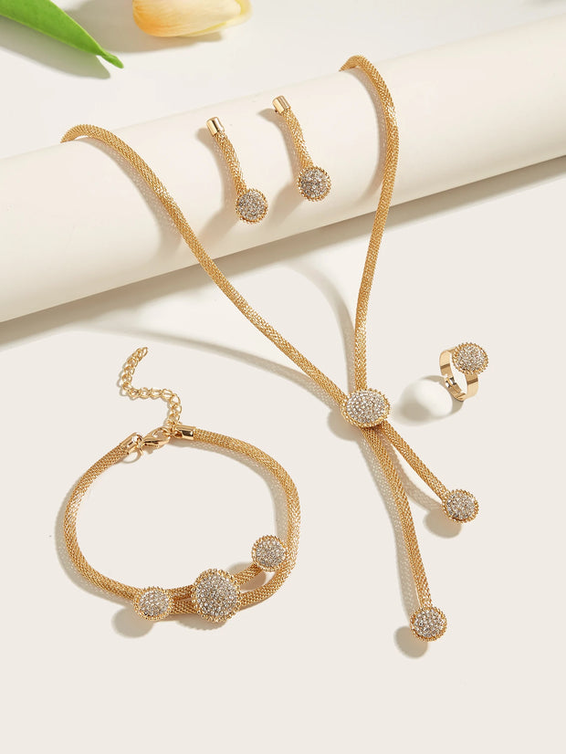 5pcs/Set Graduation Style Jewelry Set For Women, With Net Chain & Rhinestone Decoration