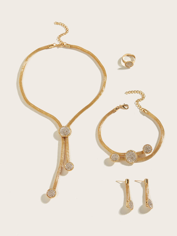 5pcs/Set Graduation Style Jewelry Set For Women, With Net Chain & Rhinestone Decoration