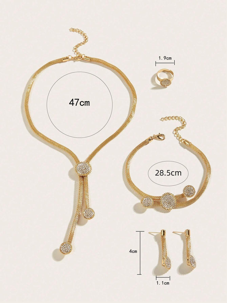5pcs/Set Graduation Style Jewelry Set For Women, With Net Chain & Rhinestone Decoration