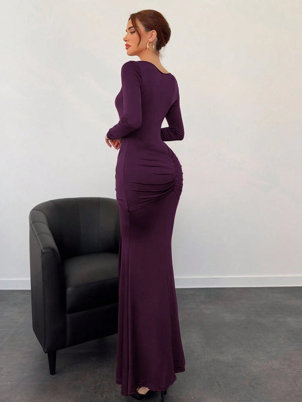 Aloruh Autumn/Winter New Arrival Marl Long Dress,Fall Wedding Guest Dress