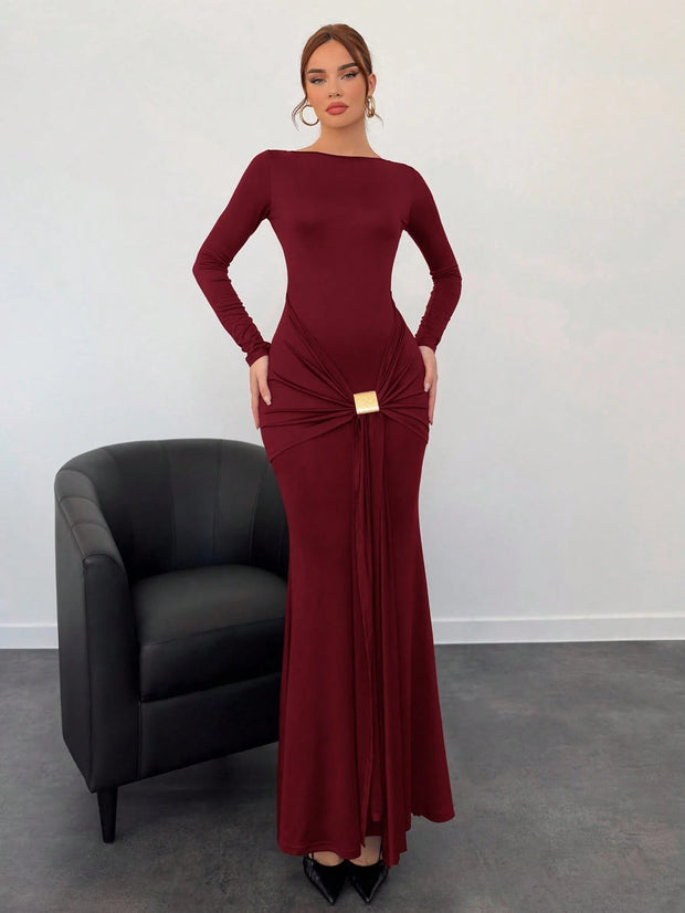 Aloruh Autumn/Winter New Arrival Marl Long Dress,Fall Wedding Guest Dress