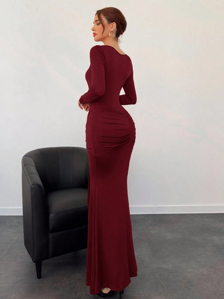 Aloruh Autumn/Winter New Arrival Marl Long Dress,Fall Wedding Guest Dress