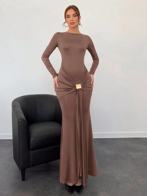 Aloruh Autumn/Winter New Arrival Marl Long Dress,Fall Wedding Guest Dress