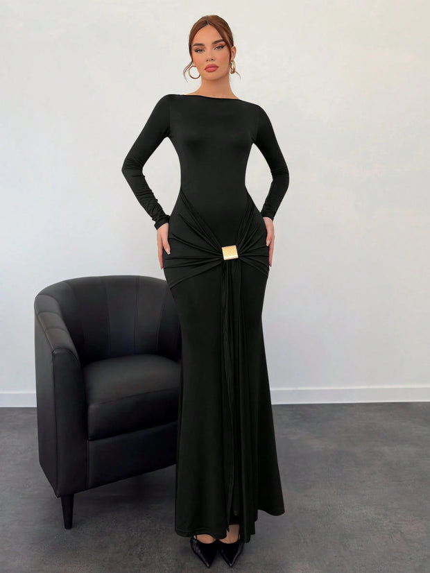 Aloruh Autumn/Winter New Arrival Marl Long Dress,Fall Wedding Guest Dress