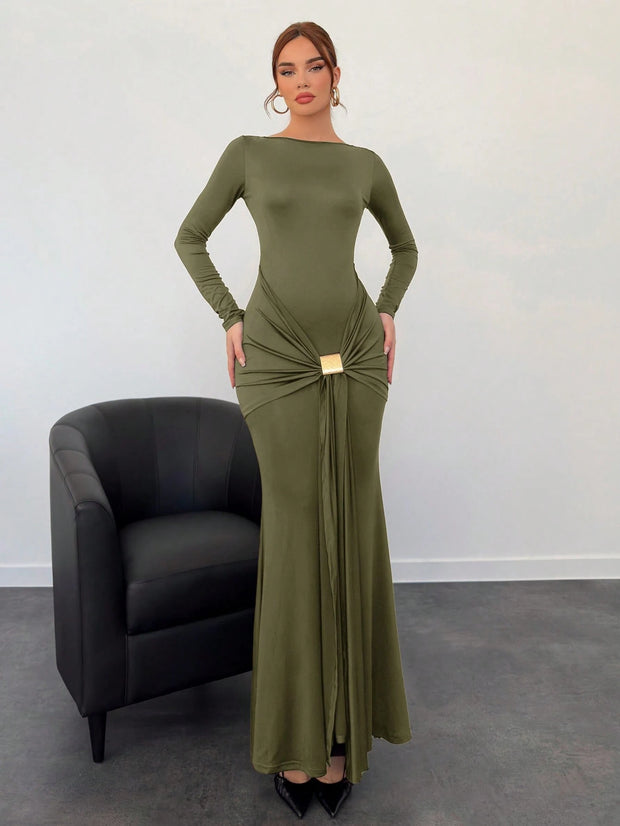 Aloruh Autumn/Winter New Arrival Marl Long Dress,Fall Wedding Guest Dress