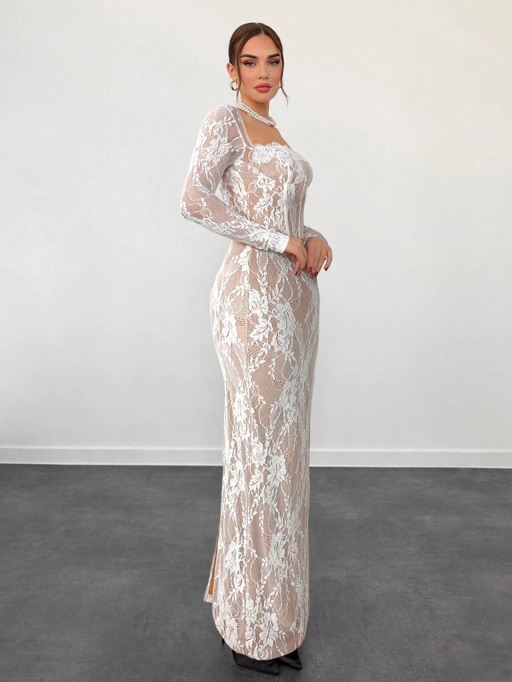 Aloruh Women's New Sexy Corset Collar Slim Fitted Floor Length  Dress