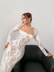 Aloruh Women's New Sexy Corset Collar Slim Fitted Floor Length  Dress