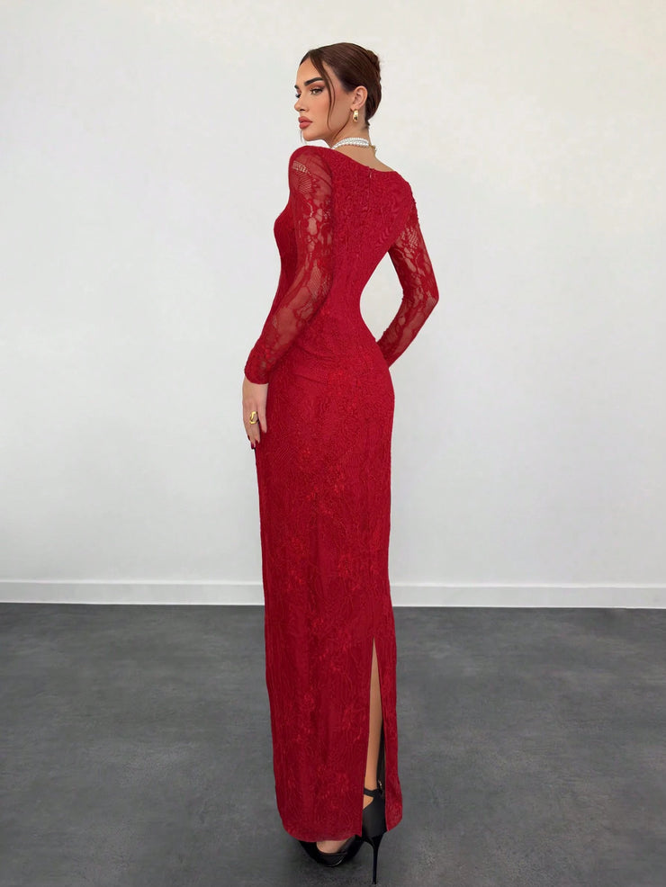 Aloruh Women's New Sexy Corset Collar Slim Fitted Floor Length  Dress