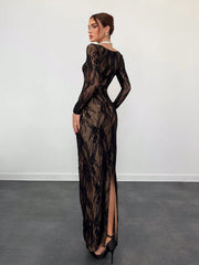Aloruh Women's New Sexy Corset Collar Slim Fitted Floor Length  Dress
