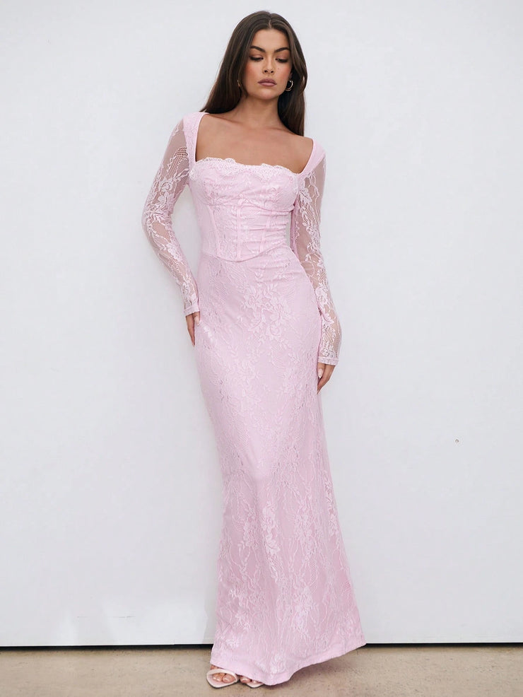 Aloruh Women's New Sexy Corset Collar Slim Fitted Floor Length  Dress