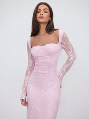 Aloruh Women's New Sexy Corset Collar Slim Fitted Floor Length  Dress