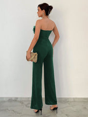 Aloruh Women's Sheer Mesh Splice Strapless Jumpsuit