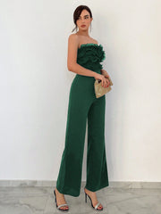Aloruh Women's Sheer Mesh Splice Strapless Jumpsuit