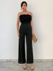 Aloruh Women's Sheer Mesh Splice Strapless Jumpsuit