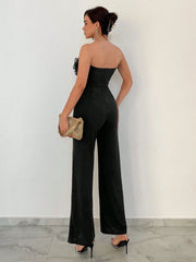 Aloruh Women's Sheer Mesh Splice Strapless Jumpsuit